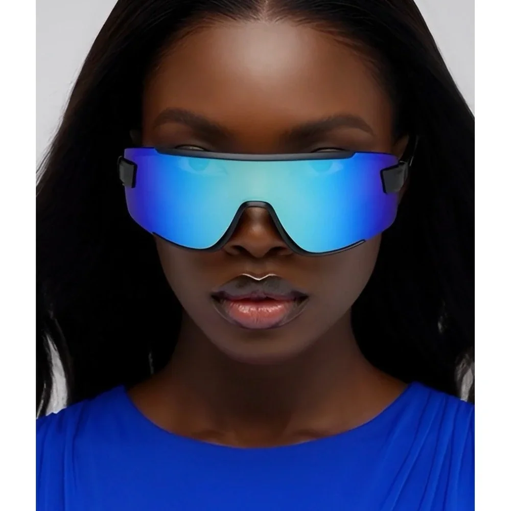 Futuristic Oversize Women Sunglasses Ski Sports‎ Blue Mirrored Lens Ladys Gafas